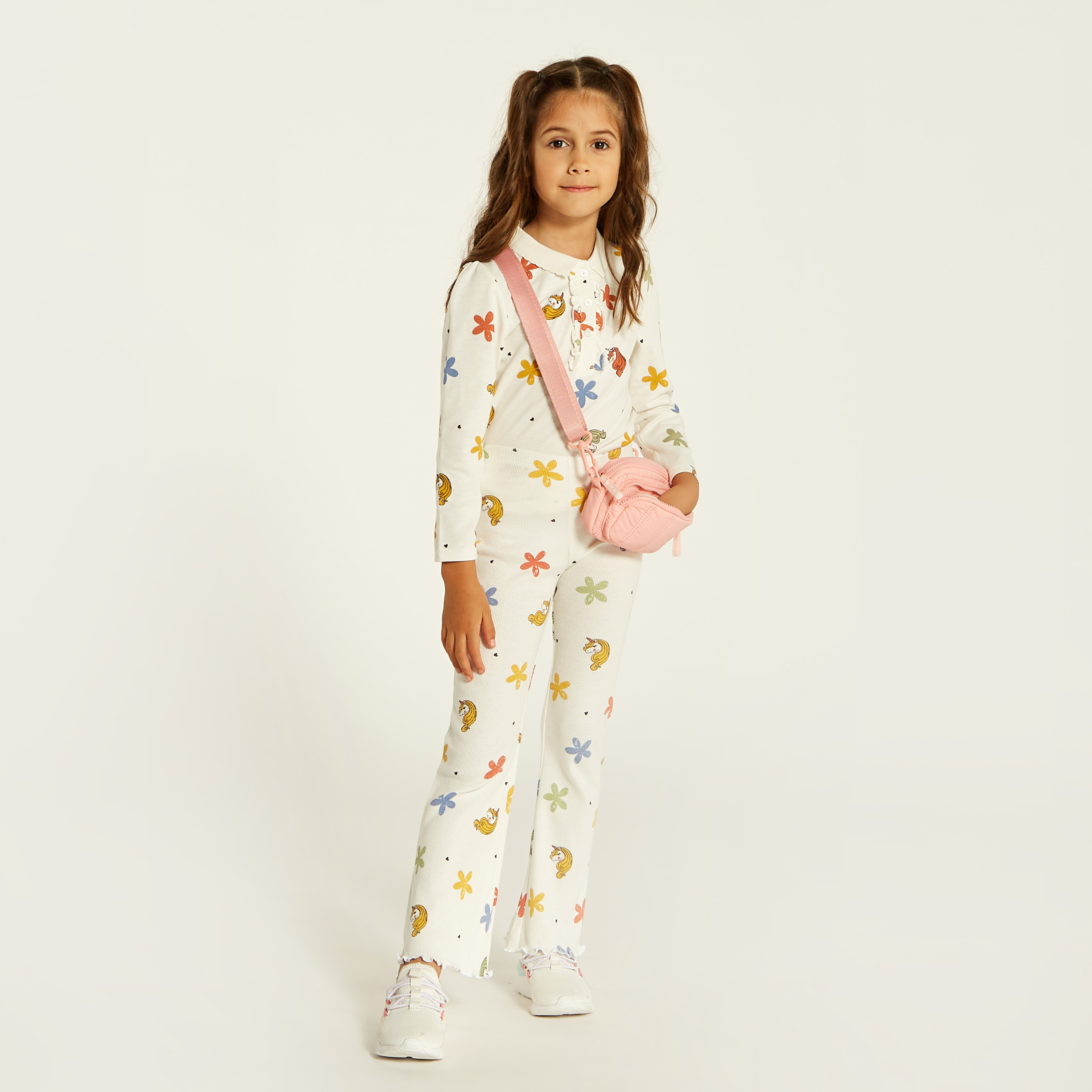 Juniors Floral Print Leggings with Elasticated Waistband-baby-girls-clothing-bottoms-leggings-image-1