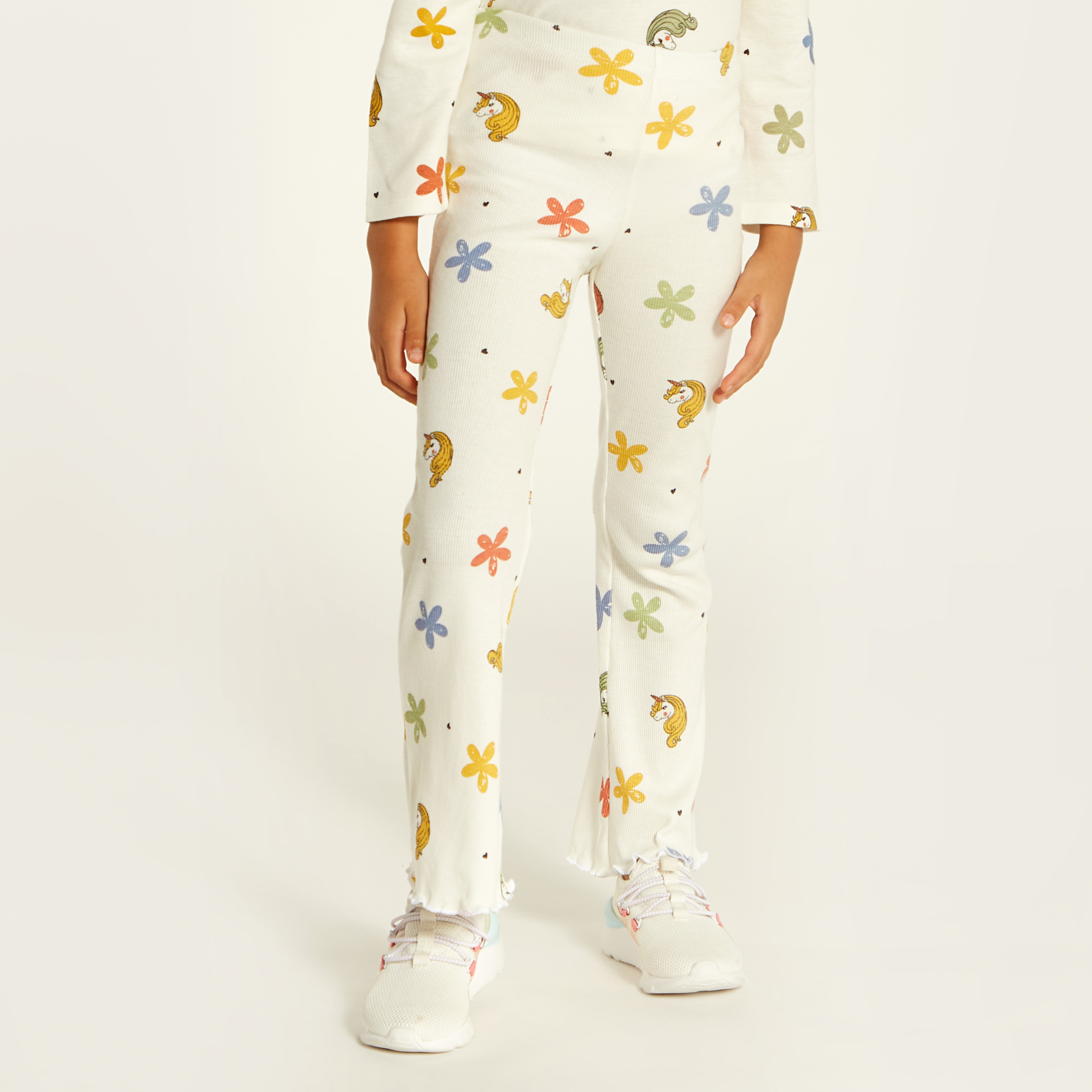 Juniors Floral Print Leggings with Elasticated Waistband-baby-girls-clothing-bottoms-leggings-image-2