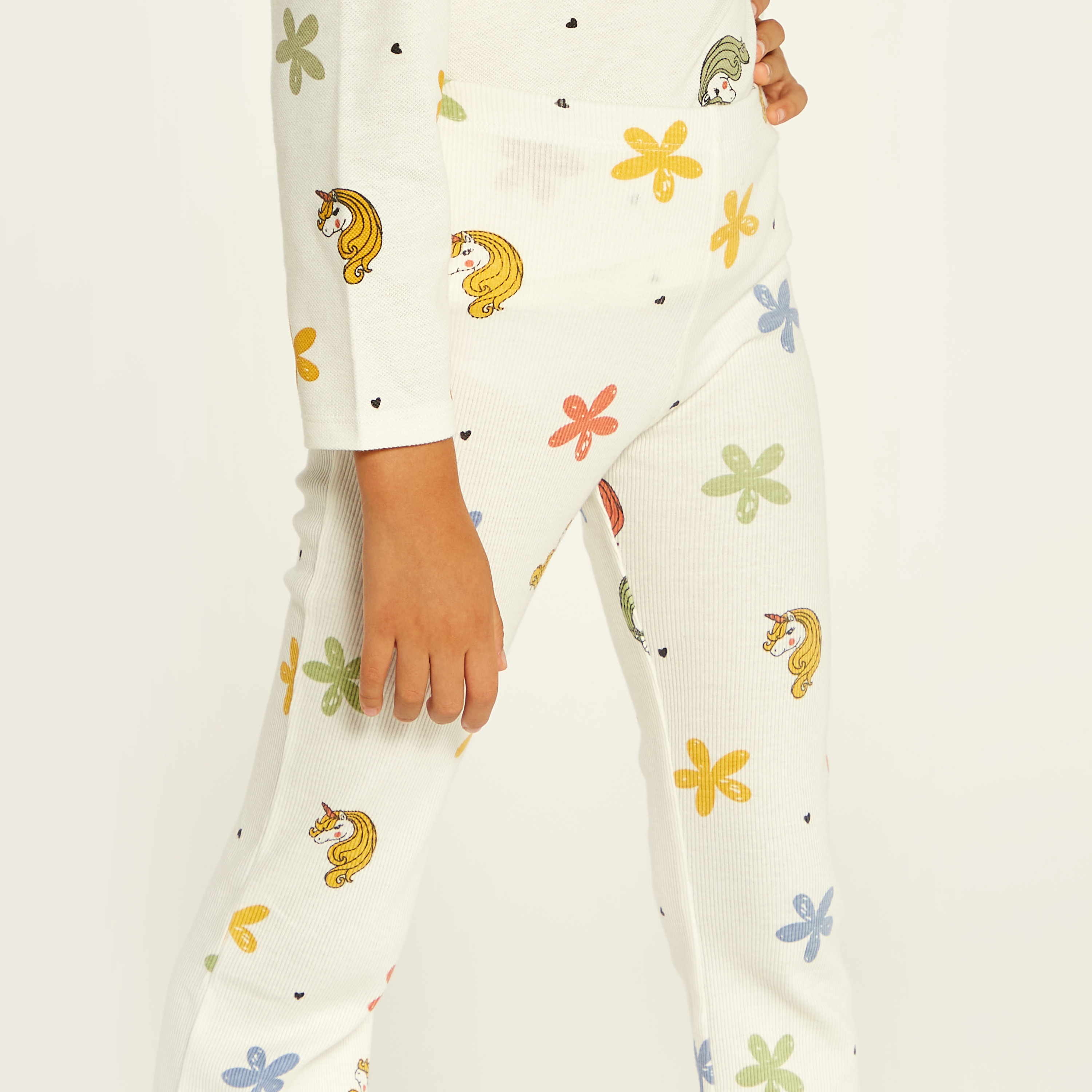 Juniors Floral Print Leggings with Elasticated Waistband-baby-girls-clothing-bottoms-leggings-image-3