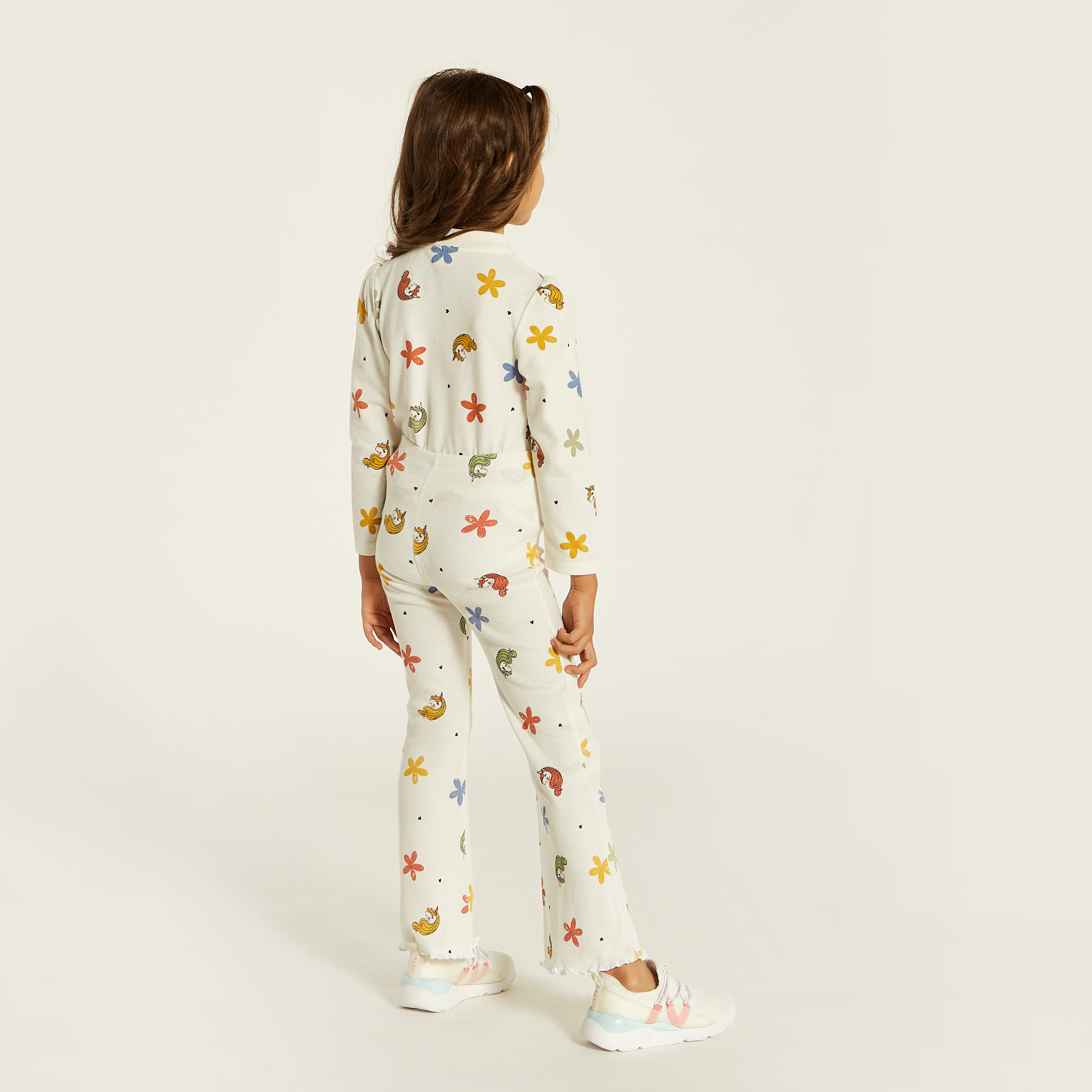 Juniors Floral Print Leggings with Elasticated Waistband-baby-girls-clothing-bottoms-leggings-image-4