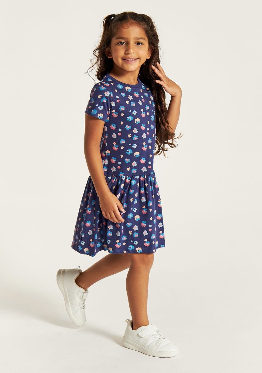 Juniors All Over Floral Print A-line Dress with Short Sleeves-Dresses%2C Gowns and Frocks-image-0