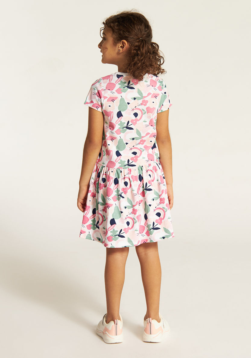 Juniors Printed Drop Waist Dress with Short Sleeves-Dresses, Gowns & Frocks-image-3