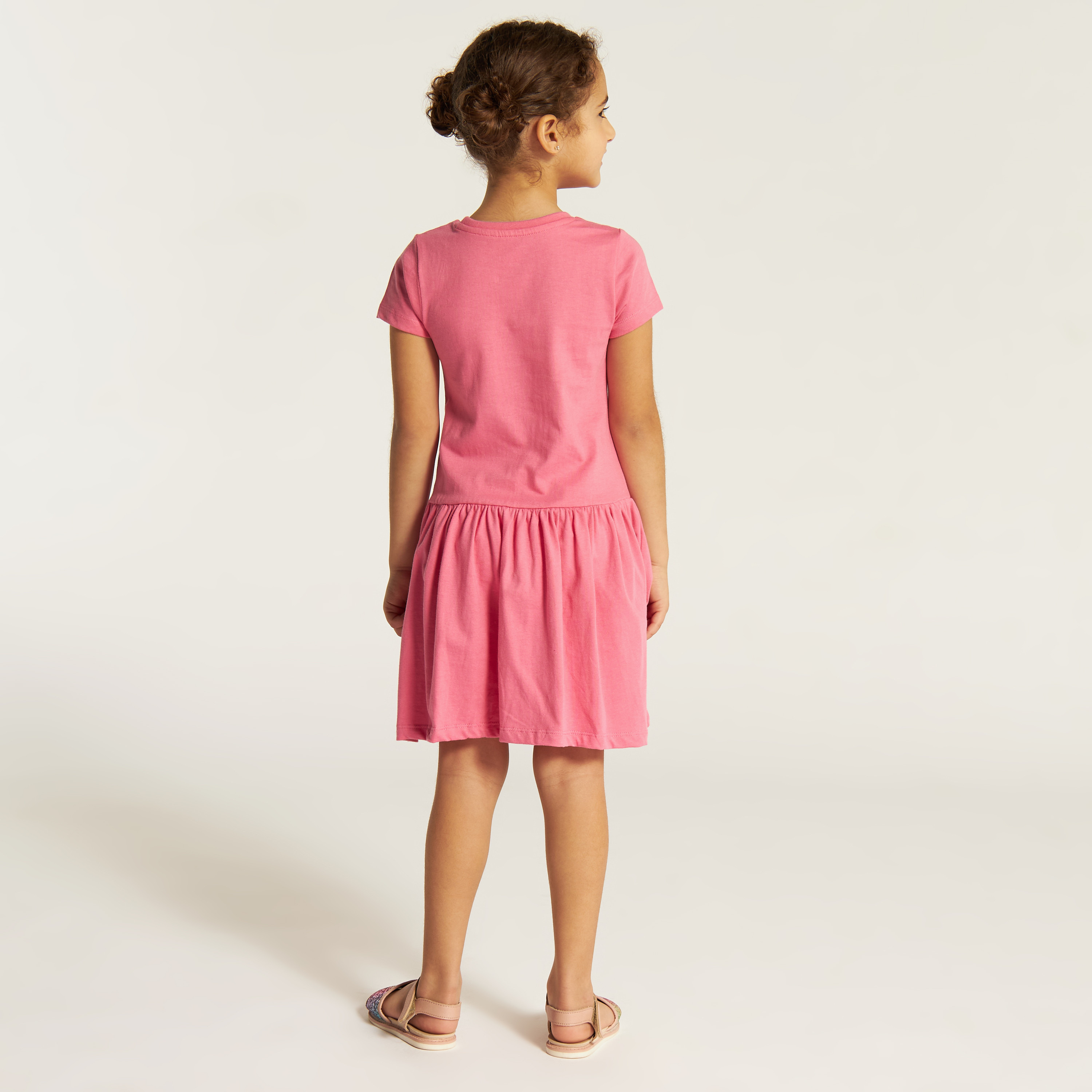 Juniors Printed Round Neck Drop Waist Dress with Short Sleeves-girls-clothing-dressesandjumpsuits-image-4