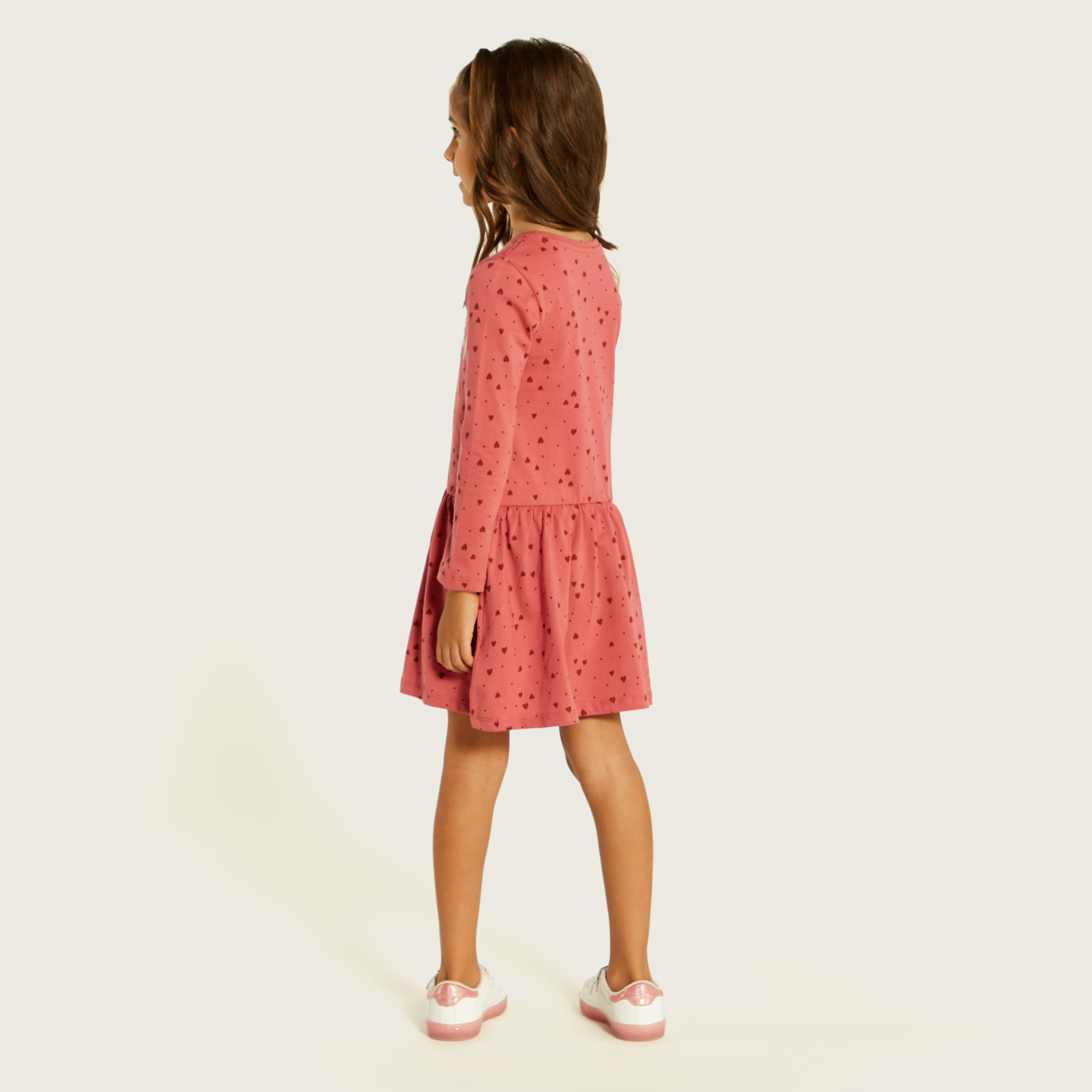 Juniors Heart Print Dress with Round Neck and Long Sleeves-girls-clothing-dressesandjumpsuits-image-4