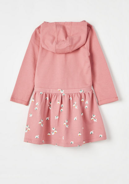 Juniors Floral Print Dress with Hood and Long Sleeves