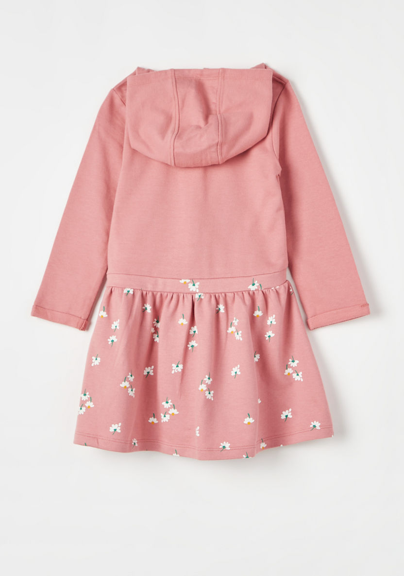 Juniors Floral Print Dress with Hood and Long Sleeves-Dresses, Gowns & Frocks-image-3