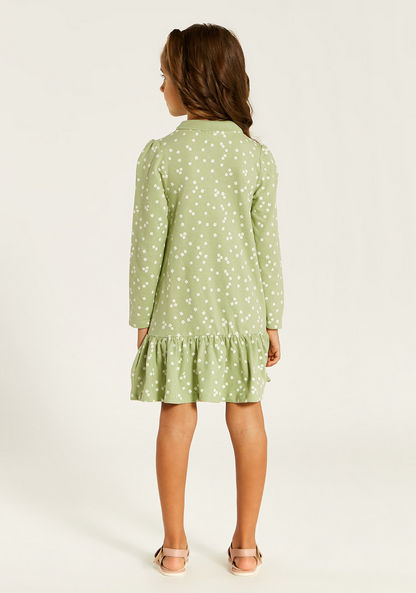 Juniors Printed Polo Dress with Ruffle Detail and Long Sleeves-Dresses%2C Gowns and Frocks-image-3