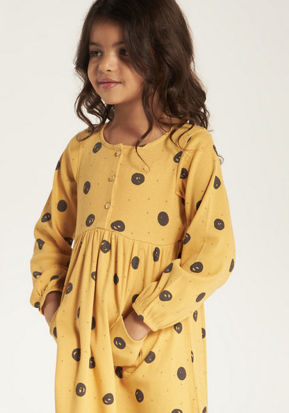 Juniors All Over Print Dress with Henley Neck and Long Sleeves-Dresses%2C Gowns and Frocks-image-2