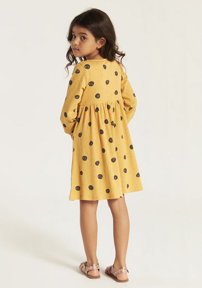 Juniors All Over Print Dress with Henley Neck and Long Sleeves-Dresses%2C Gowns and Frocks-image-3