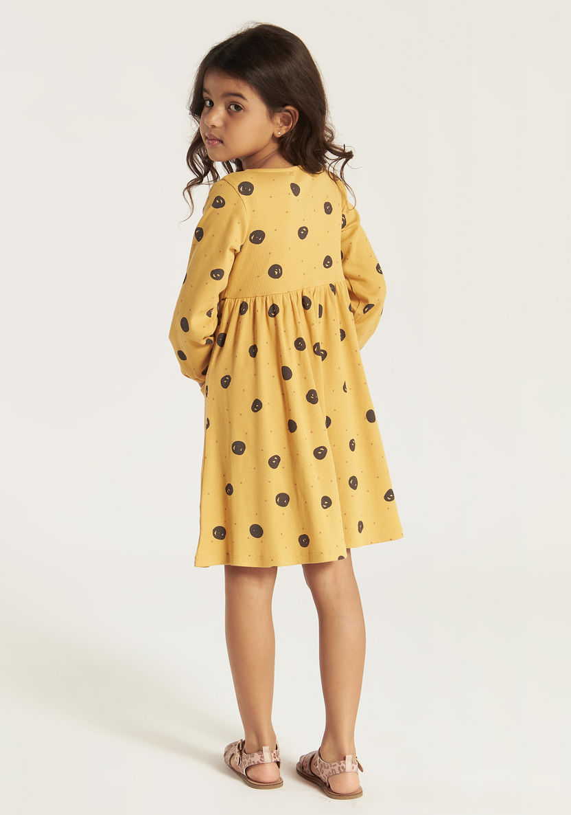 Juniors All Over Print Dress with Henley Neck and Long Sleeves-Dresses, Gowns & Frocks-image-3