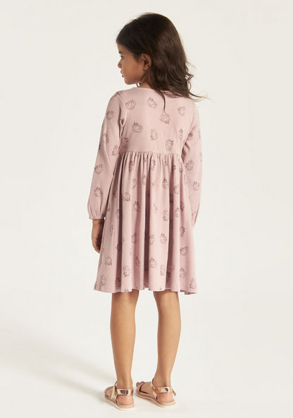 Juniors Unicorn Print Henley Neck A-line Dress with Long Sleeves-Dresses%2C Gowns and Frocks-image-3