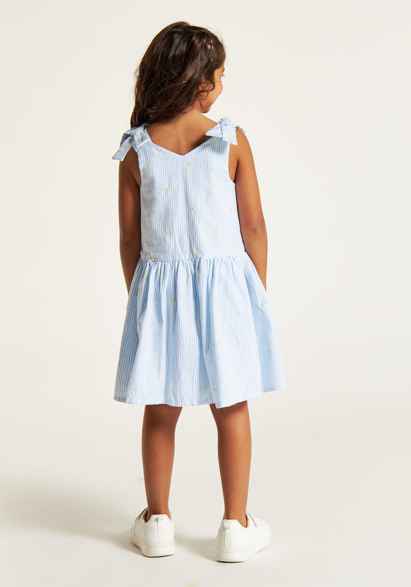 Juniors Striped Sleeveless Dress with Bow Accent and Button Closure-Dresses, Gowns & Frocks-image-3