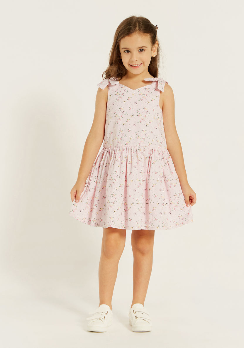 Juniors Printed A-line Dress with Tie-Up Straps-Dresses, Gowns & Frocks-image-1