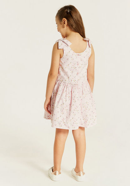 Juniors Printed A-line Dress with Tie-Up Straps