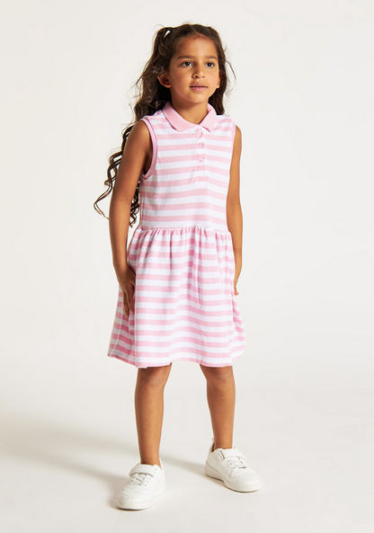 Juniors Striped Sleeveless Polo Dress with Button Closure