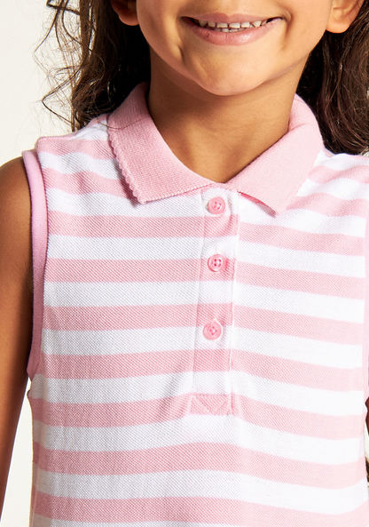 Juniors Striped Sleeveless Polo Dress with Button Closure