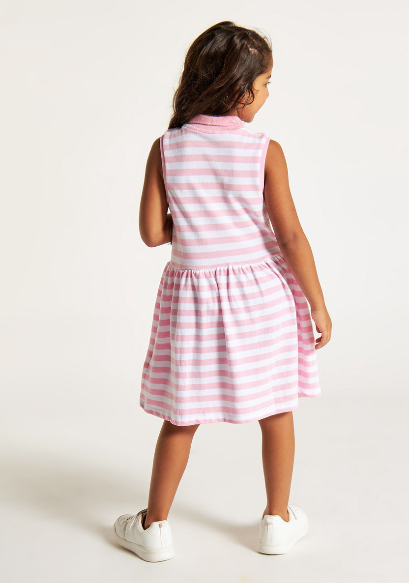 Juniors Striped Sleeveless Polo Dress with Button Closure-Dresses, Gowns & Frocks-image-3