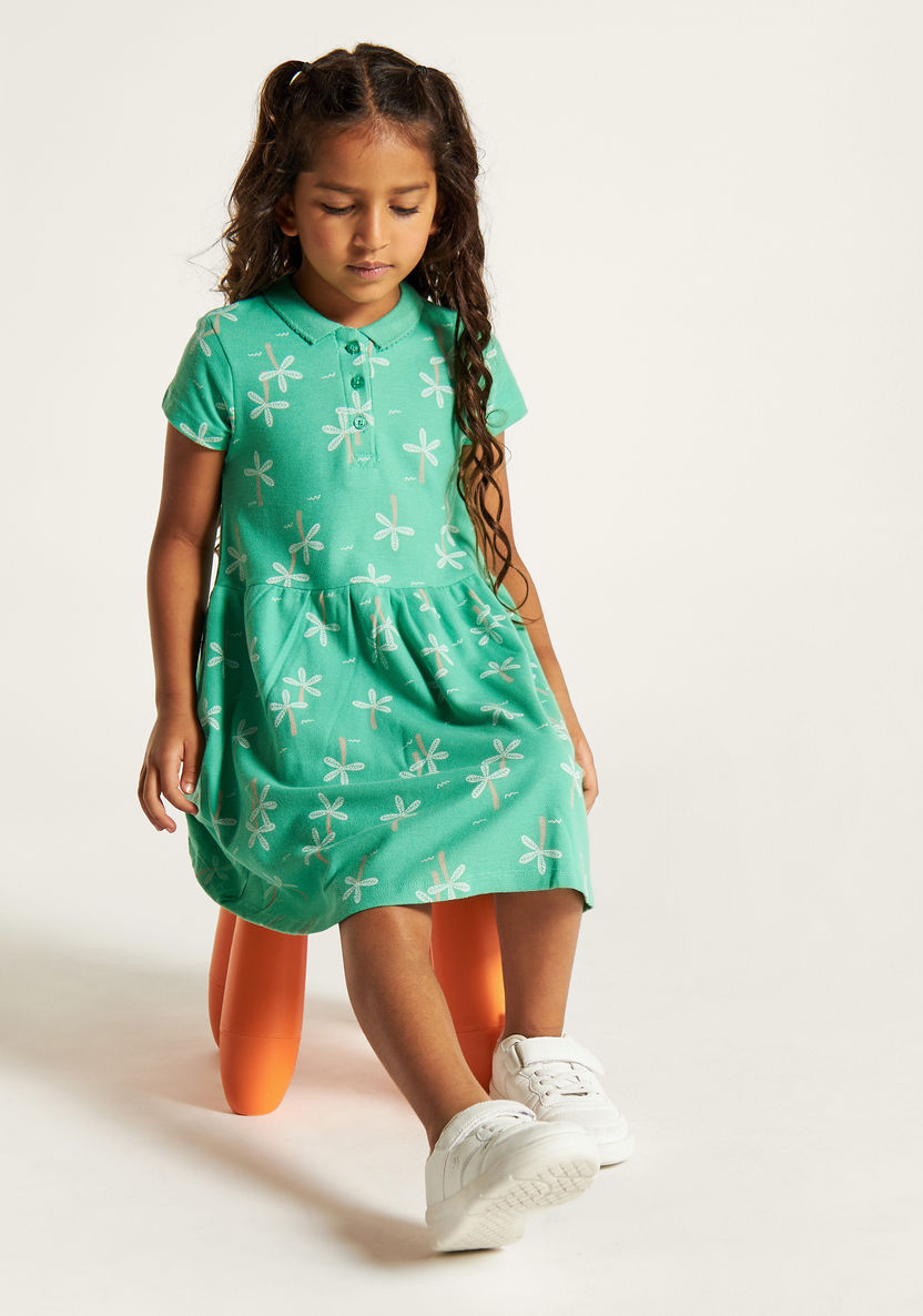 Juniors Floral Print A-line Dress with Short Sleeves-Dresses, Gowns & Frocks-image-0