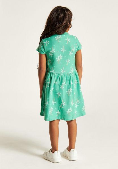 Juniors Floral Print A-line Dress with Short Sleeves