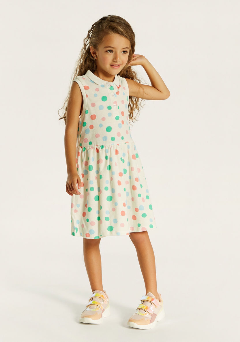 Juniors Printed Sleeveless Polo Dress with Button Closure-Dresses, Gowns & Frocks-image-1