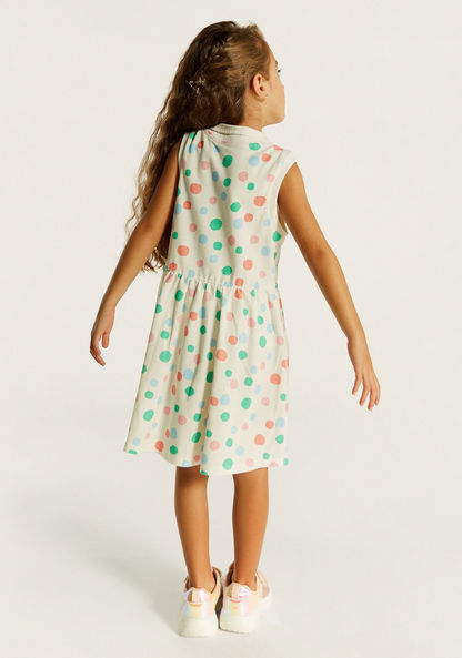 Juniors Printed Sleeveless Polo Dress with Button Closure