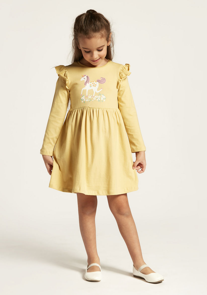 Juniors Printed A-line Dress with Long Sleeves and Ruffles - Set of 3-Dresses, Gowns & Frocks-image-1