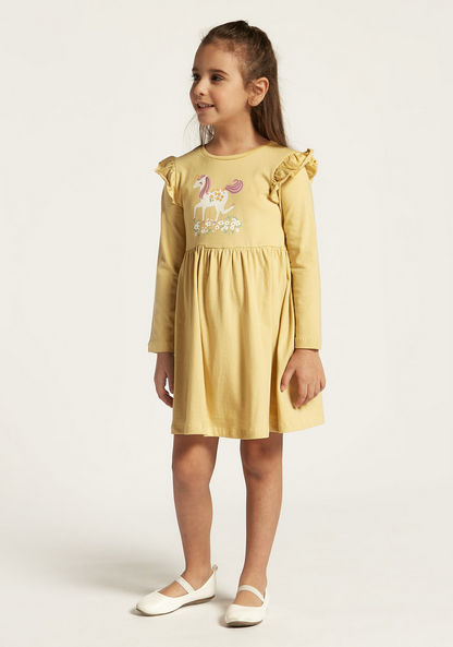Juniors Printed A-line Dress with Long Sleeves and Ruffles - Set of 3-Dresses%2C Gowns and Frocks-image-2