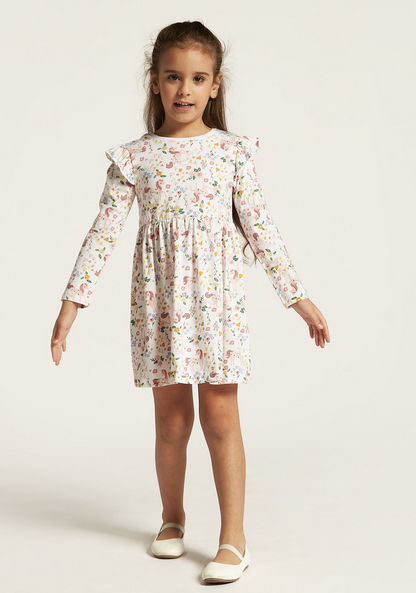 Juniors Printed A-line Dress with Long Sleeves and Ruffles - Set of 3-Dresses%2C Gowns and Frocks-image-5