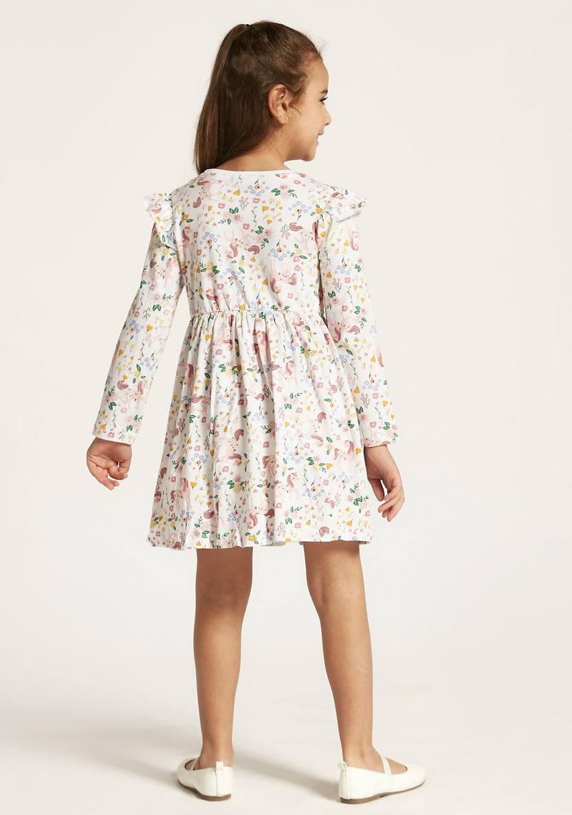Juniors Printed A-line Dress with Long Sleeves and Ruffles - Set of 3-Dresses, Gowns & Frocks-image-6