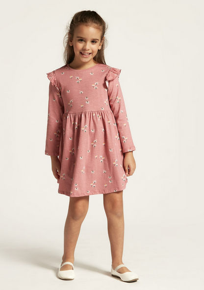 Juniors Printed A-line Dress with Long Sleeves and Ruffles - Set of 3-Dresses%2C Gowns and Frocks-image-7