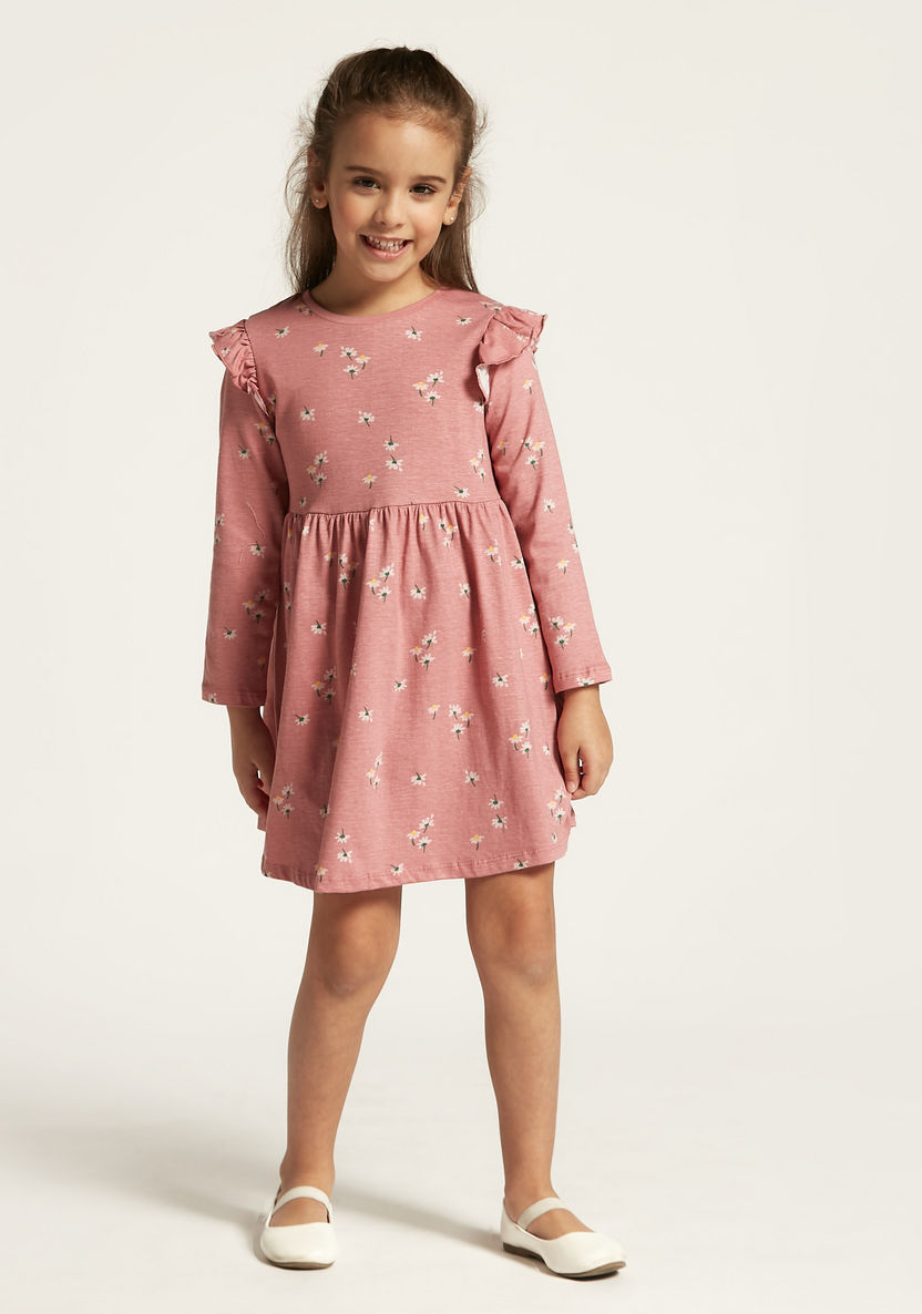 Juniors Printed A-line Dress with Long Sleeves and Ruffles - Set of 3-Dresses, Gowns & Frocks-image-7
