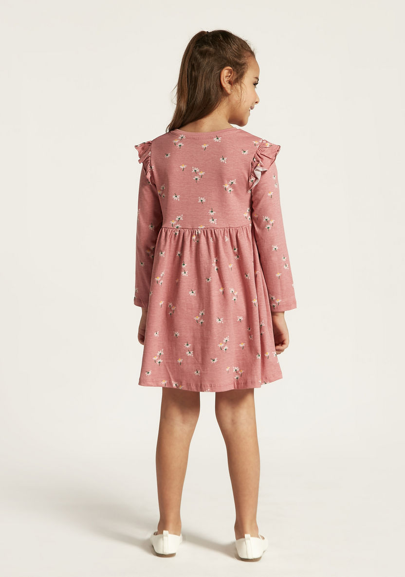 Juniors Printed A-line Dress with Long Sleeves and Ruffles - Set of 3-Dresses, Gowns & Frocks-image-8