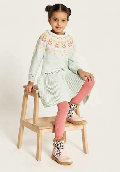 Juniors Round Neck Knit Dress and Tights Set
