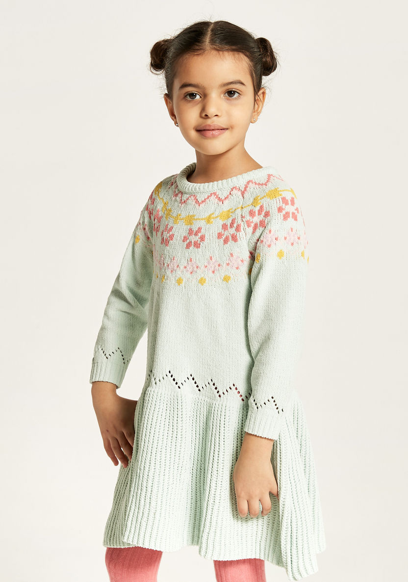 Juniors Round Neck Knit Dress and Tights Set-Dresses, Gowns & Frocks-image-2