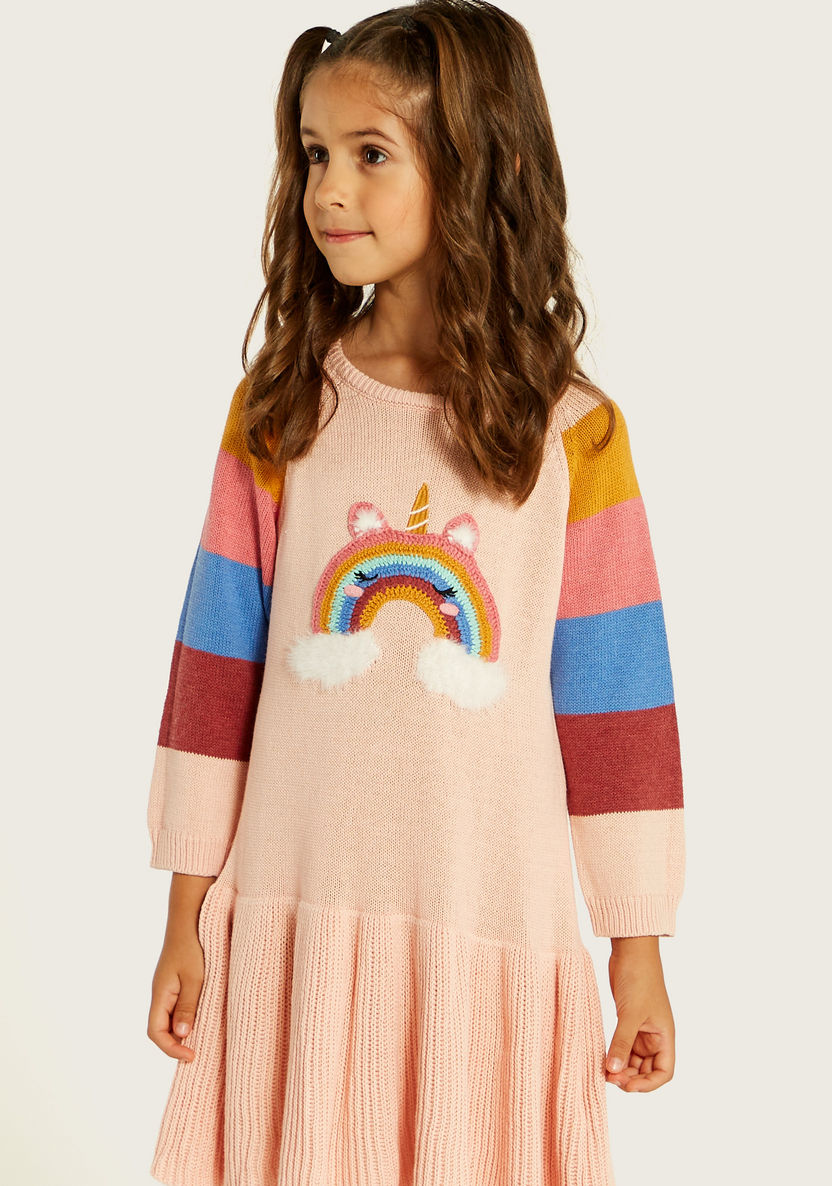 Juniors Rainbow Applique Long Sleeve Dress and Tights Set-Dresses, Gowns & Frocks-image-2