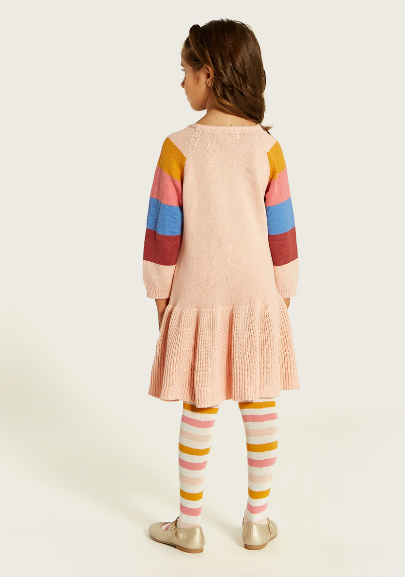 Juniors Rainbow Applique Long Sleeve Dress and Tights Set-Dresses, Gowns & Frocks-image-3