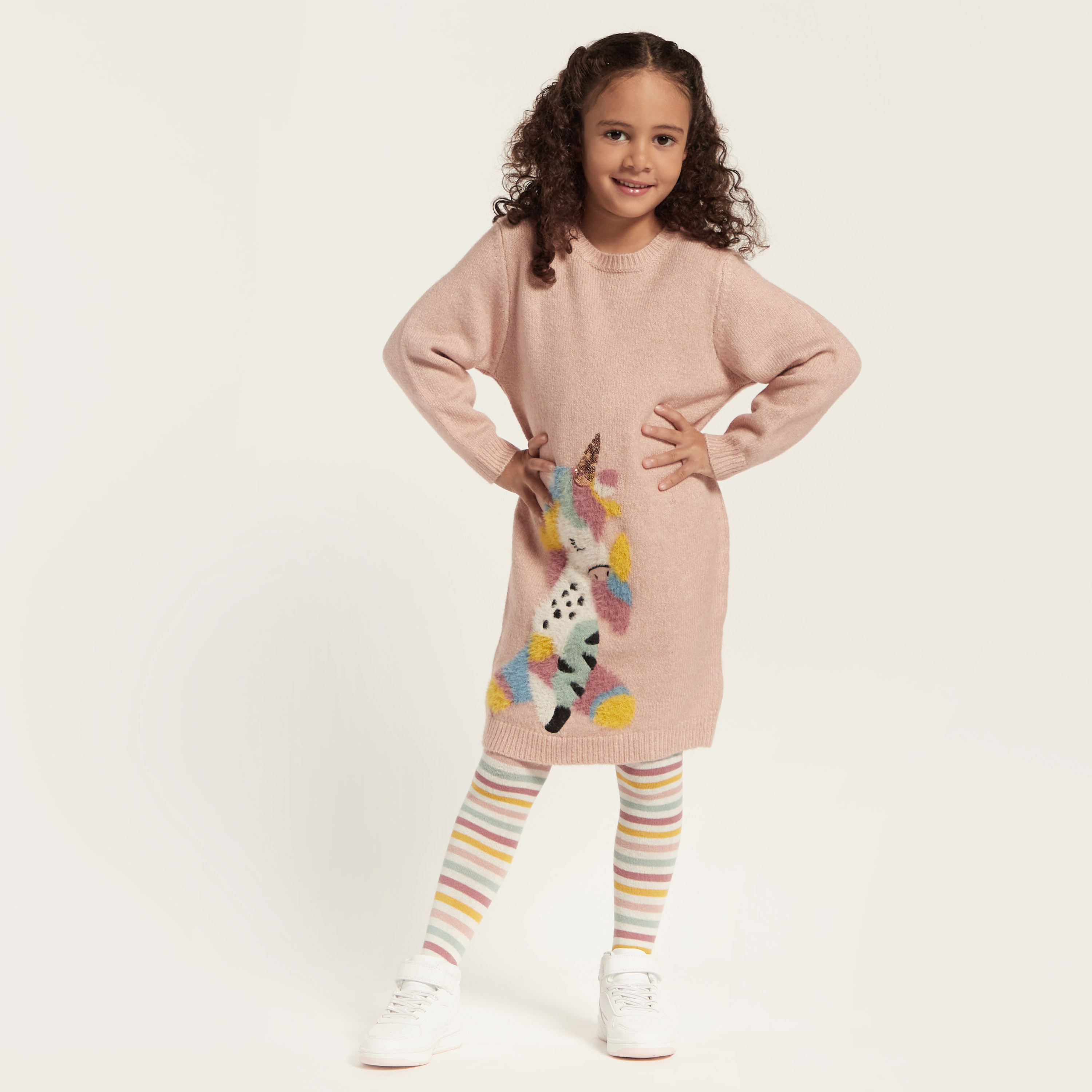 Juniors Unicorn Sweat Dress and Striped Stockings Set-girls-clothing-dressesandjumpsuits-image-1