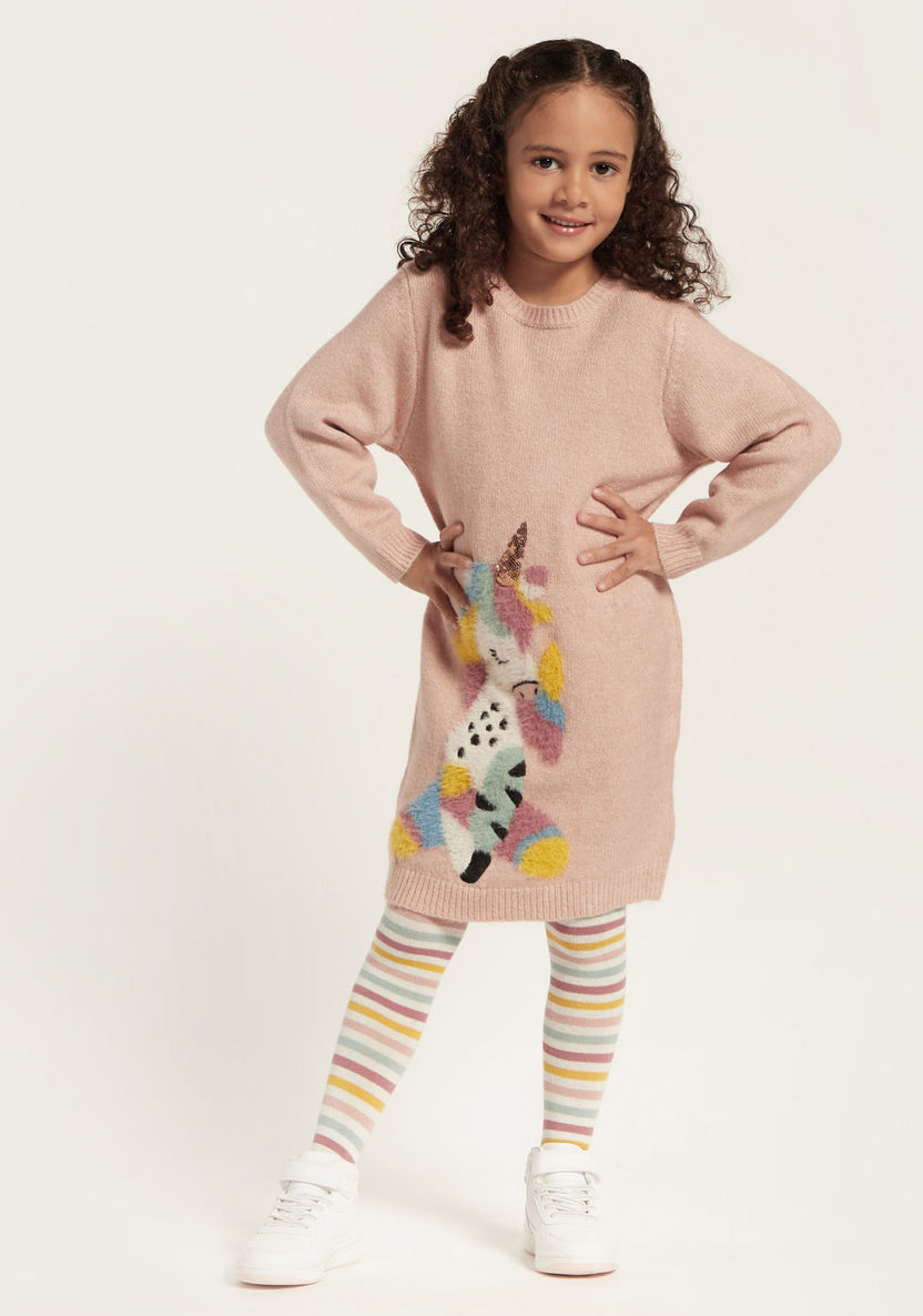 Juniors Unicorn Sweat Dress and Striped Stockings Set-Dresses, Gowns & Frocks-image-0