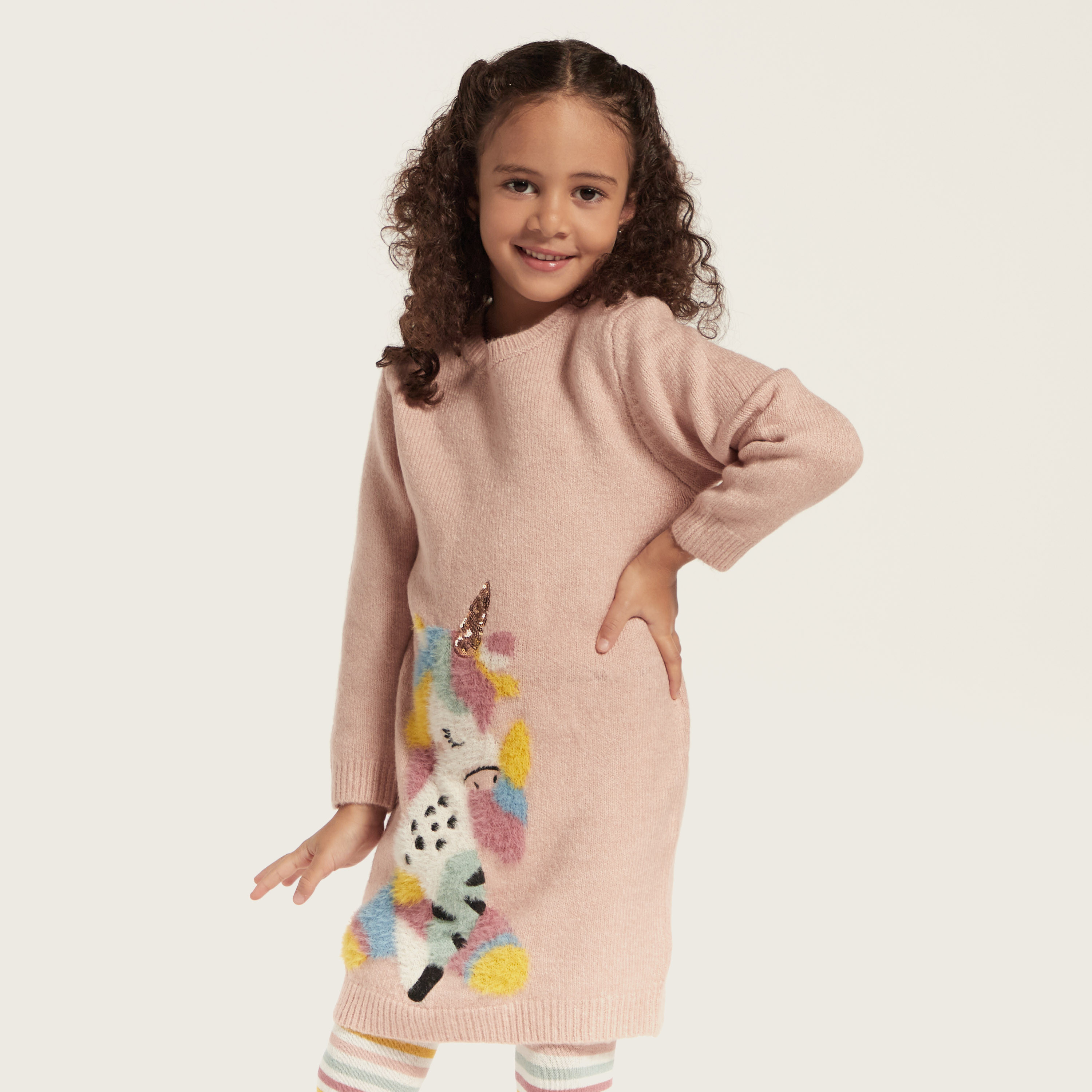 Juniors Unicorn Sweat Dress and Striped Stockings Set-girls-clothing-dressesandjumpsuits-image-2