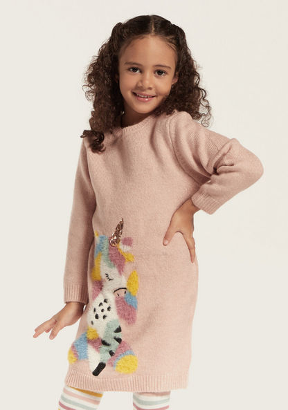Juniors Unicorn Sweat Dress and Striped Stockings Set-Dresses%2C Gowns and Frocks-image-1