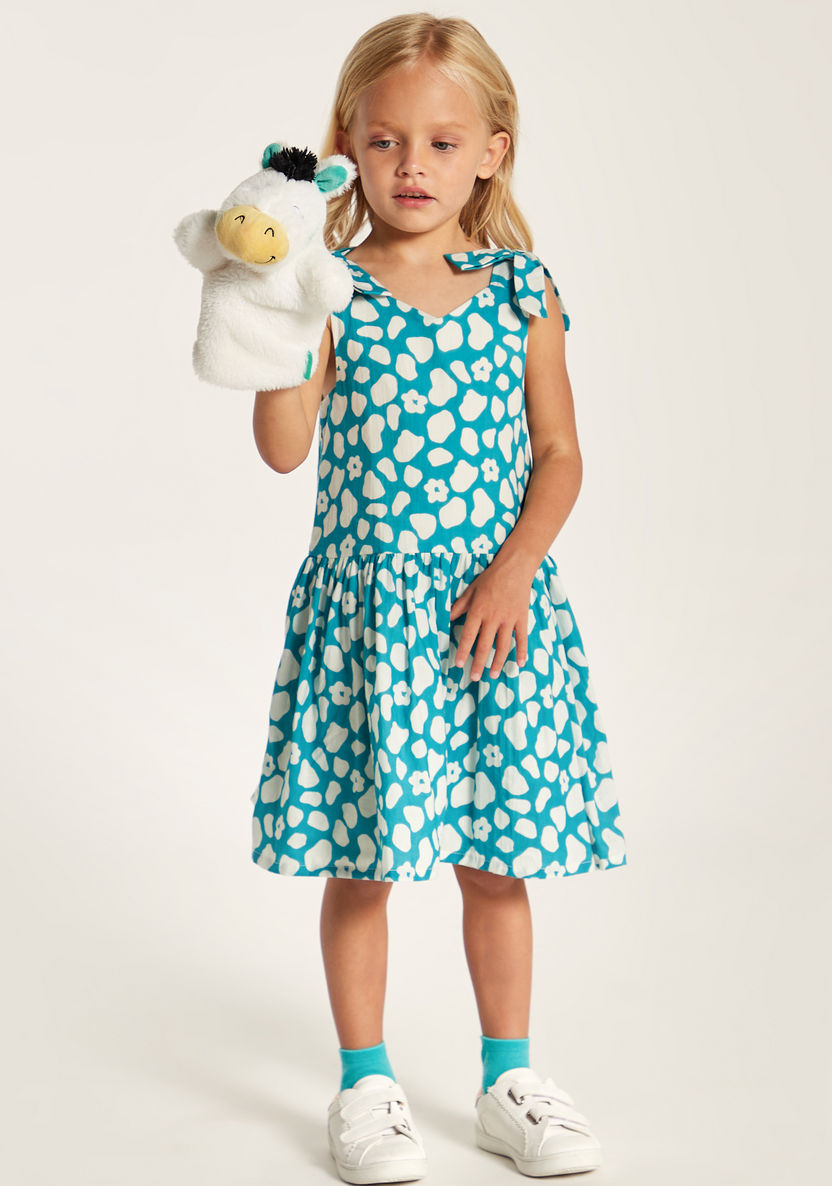 Juniors Printed Sleeveless Dress with V-neck and Tie-Up Detail-Dresses, Gowns & Frocks-image-0