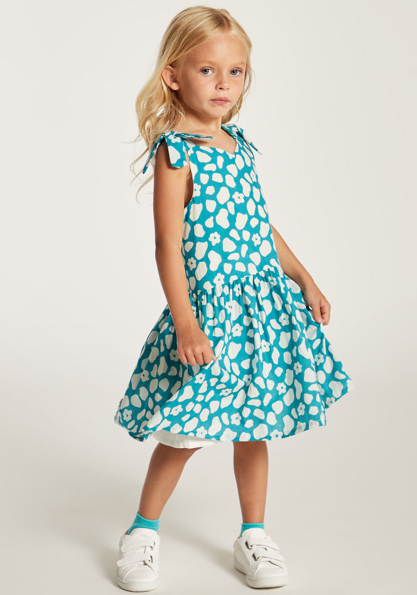 Juniors Printed Sleeveless Dress with V-neck and Tie-Up Detail-Dresses, Gowns & Frocks-image-1