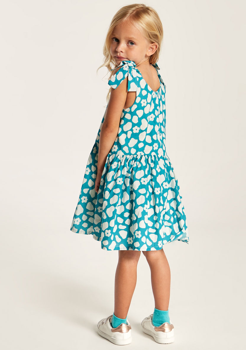 Juniors Printed Sleeveless Dress with V-neck and Tie-Up Detail-Dresses, Gowns & Frocks-image-3