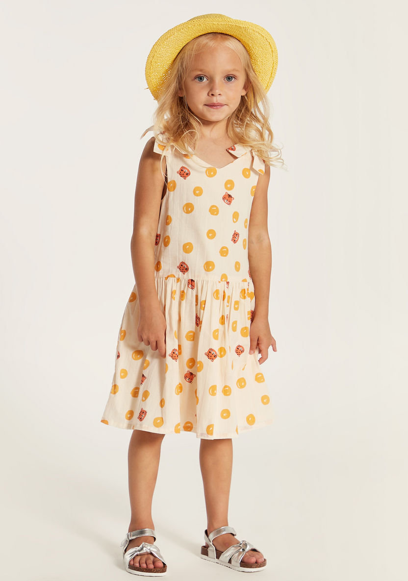 Juniors Tiger Print Sleeveless Dress with V-neck and Tie-Up Detail-Dresses, Gowns & Frocks-image-0