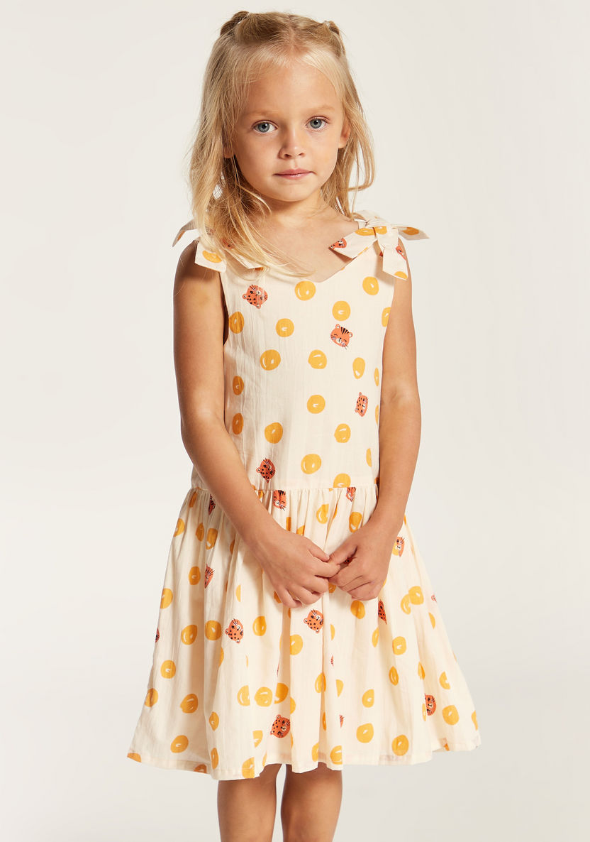Juniors Tiger Print Sleeveless Dress with V-neck and Tie-Up Detail-Dresses, Gowns & Frocks-image-1