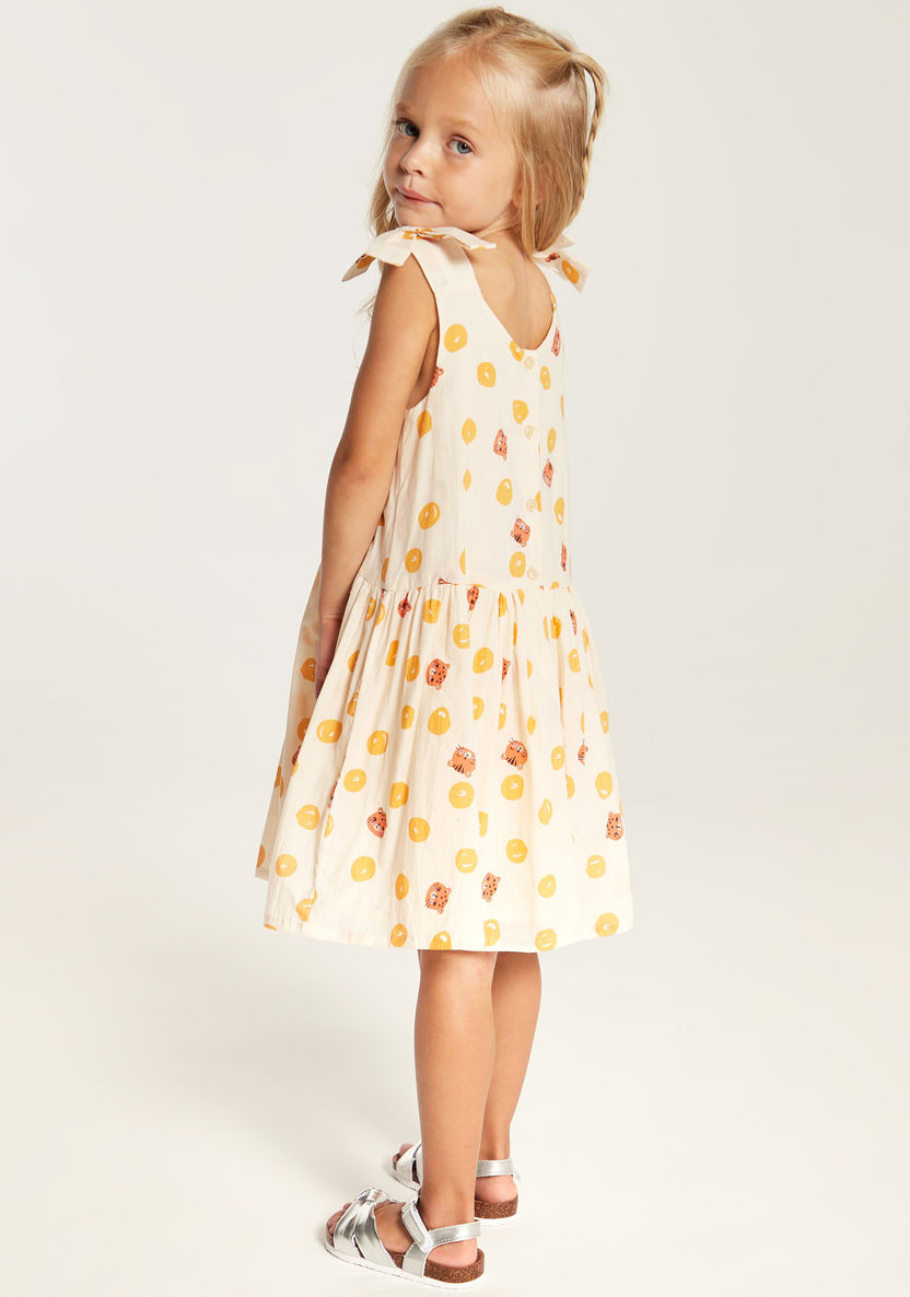 Juniors Tiger Print Sleeveless Dress with V-neck and Tie-Up Detail-Dresses, Gowns & Frocks-image-3