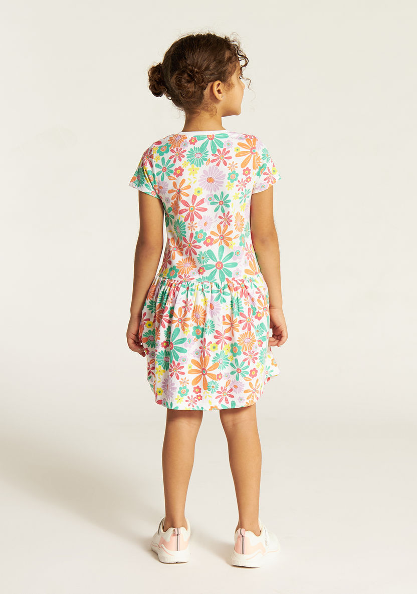 Juniors Floral Print Drop Waist Dress with Short Sleeves-Dresses%2C Gowns and Frocks-image-3
