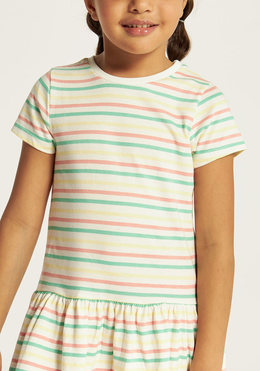 Juniors Striped Dress with Crew Neck and Short Sleeves-Dresses, Gowns & Frocks-image-2