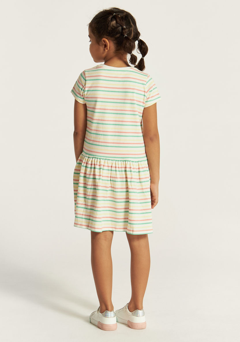 Juniors Striped Dress with Crew Neck and Short Sleeves-Dresses, Gowns & Frocks-image-3