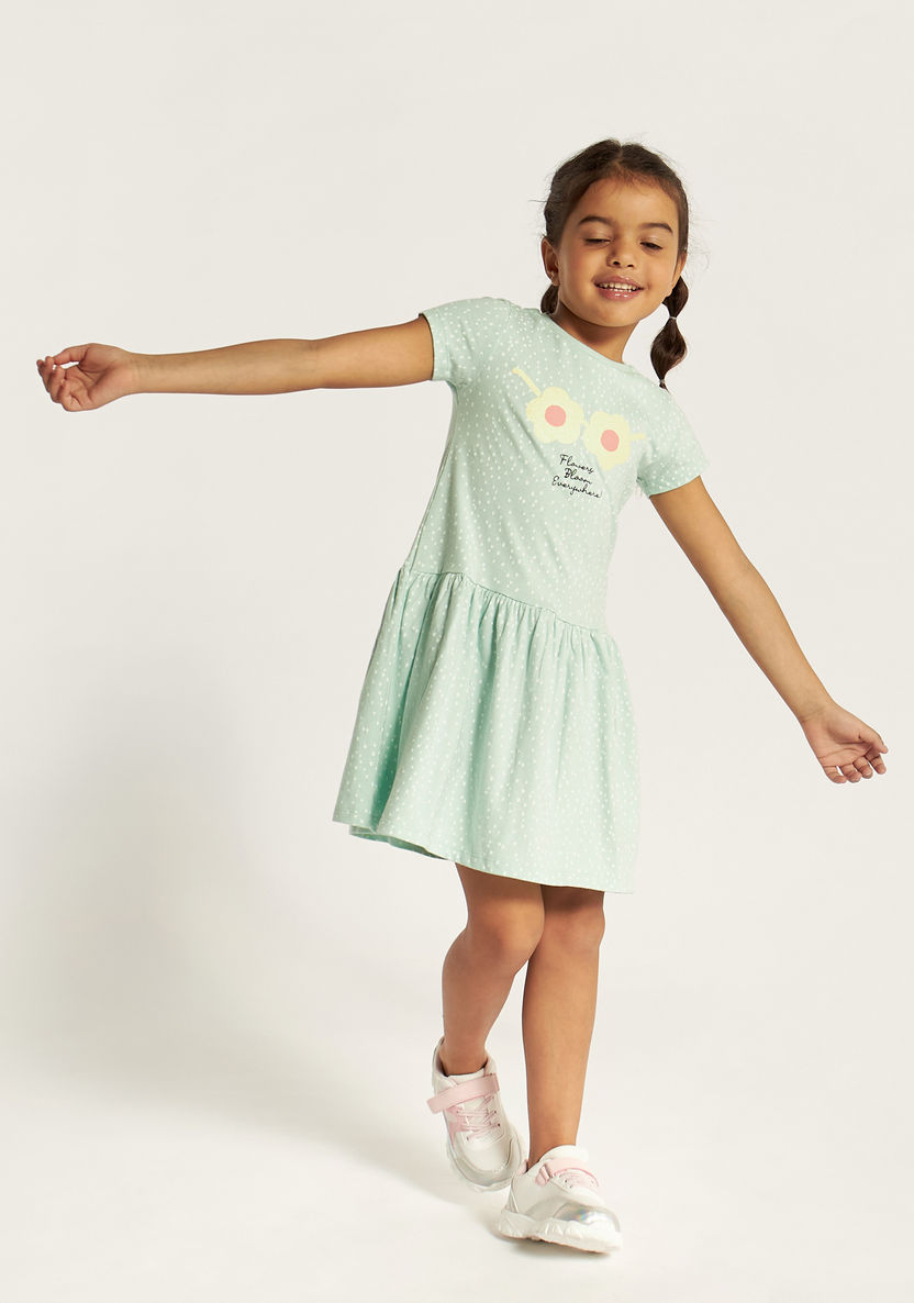Juniors Printed Crew Neck Dress with Short Sleeves-Dresses, Gowns & Frocks-image-1